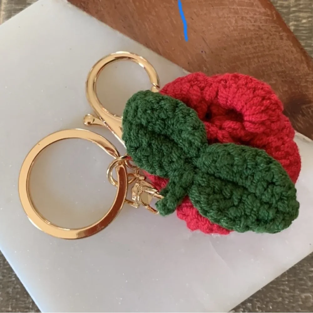 Crocheted Red Rose Keychain Bag Charm